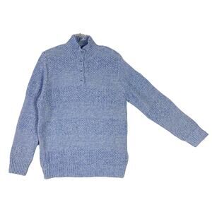 NWOT DAMART Sweater 6/8 Blue Mock-Neck Henley Long-Slv Striped Thick Acrylic